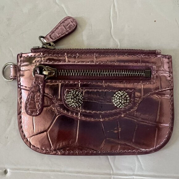 BALENCIAGA PINK METALLIC CROC CAGOLE COIN PURSE HOLDER - Picture 1 of 3